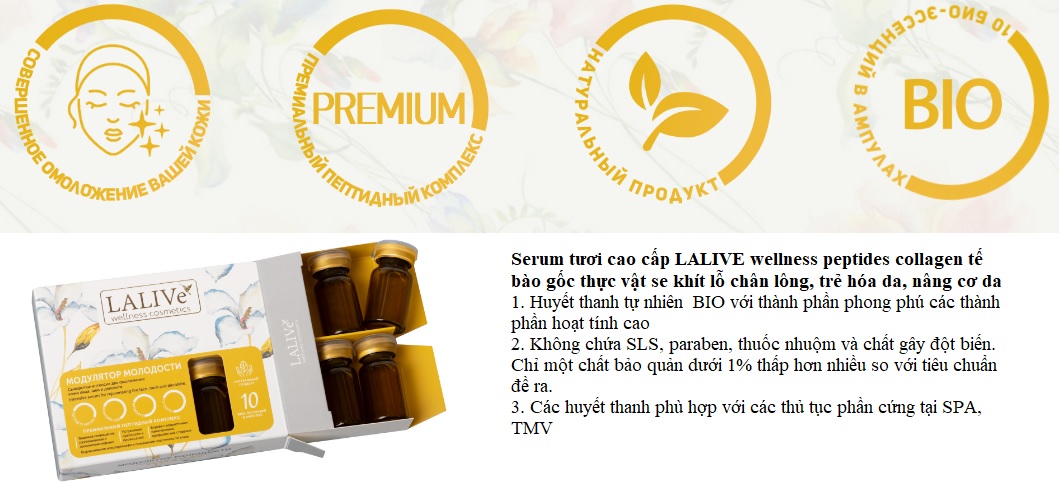 serum tuoi tre hoa da LALIVE Wellness siberia te bao goc thuc vạt, collagen peptide ,xoa nhan, nang co